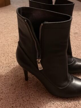 Coach Black Leather Ankle Booties with Side Zip